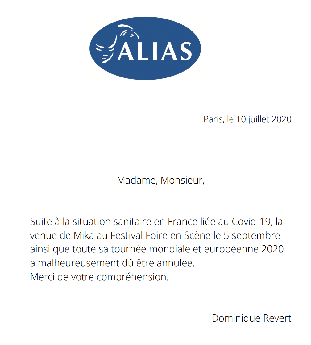 communiqué annulation Mika