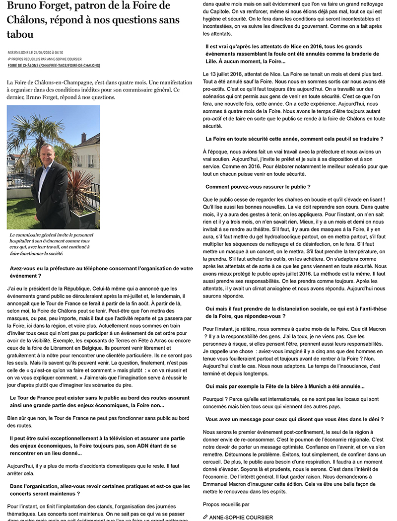 Interview Bruno Forget maintien foire de chalons